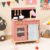 Costzon Kids Kitchen Playset, Wooden Kitchen Playset w/Door Curtain, Stoves, Sink, Faucet & Oven, Chef Pretend Play Set w/Cookware Accessories, Play Kitchen for Kids 3+ Years Old