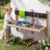 Costzon Wall Mounted Mud Kitchen for Kids Outdoor, Wooden Play Kitchen w/Sink, Faucet, Stove, Water Box, Cooking Accessories, Floating Pretend Kitchen Toy Playset for Boys Girls Ages 3+