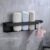Cozary Towel Rail No Drilling Required Black Stainless Steel Self-Adhesive Guest Towel Holder with 2 Pieces Hooks 43 cm Towel Rack for Bathroom and Kitchen