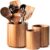 Criusia Utensil Holder 3 Pack, 360° Rotating Acacia Wood Cooking Utensil Crocks for Kitchen Counter, Farmhouse & Modern Decor, (1 Large, 1Medium, 1 Small)