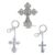 Cross Keychain and Fridge Magnet Set of 3, Silver Rhinestone Fleur De Lis and Elegant Cross Charms, Religious Gifts, Purse Accessories and Home Office Decor