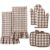CrystalSylara 6 Pcs Brown Gingham Kitchen Decor Accessories Set with Ruffler Farmhouse Towels Pot Holder Oven Mitts Set 2 Dish Towels 2 Potholders 2 Cooking Mittens Glove for Christmas Baking Cooking