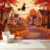 Custom Size Wall Murals Autumn Halloween Street Witch Pumpkin Jacko’lantern Self-Adhesive Wall Fabric Removable Large Wallpaper Wall Decor for Living Room Bedroom Bathroom