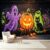 Custom Size Wall Murals Whimsical Pumpkin JackoLantern Black Cat Violet Ghost Graffiti Street Art Self-Adhesive Wall Fabric Removable Large Wallpaper Wall Decor