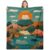 Cute Cat Throw Blanket Whimsical Cats Mountain Landscape 50×60 Inch Boho Abstract Soft Cozy Vibrant Colorful Scenic Blanket Gift (Orange 12, 50”×60”)