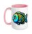 Cute Colorful Cartoon Fish with Blue Scales Ceramic Mug, Pink/White, 15oz