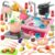 CUTE STONE Color Changing Play Kitchen Sink Toys with Upgraded Real Faucet, Kids Cooking Toys Set with Play Pots and Pans, Electronic Induction Cooktop with Sound and Light, Cookware Utensils