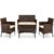 cysyd 4-Piece Outdoor Rattan Sofa Set – Brown Gradient PE Wicker Patio Furniture with 2 Armchairs, Loveseat, White Cushions and 5 mm Tempered Glass Coffee Table for Porch and Garden