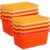 Dandat 16 Pcs Plastic Book Bins for Classroom Library Cubby Bins Scoop Front Stackable Toy Storage Tubs Containers for School Office Home Nursery Playroom Organization (Warm Series)