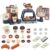 deAO Pretend Play Coffee Shop Coffee Playset for Kids with Coffee Maker Machine Sound Cash Register Toy Birthday Party Gift for Boys Girls Age 3+