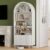 DHH 71″ Tall Arched Bookshelf, 5 Tiers Arch Bookcase with Storage, Modern Farmhouse Book Shelf with Adjustable Shelves ＆Sliding Doors, Wood Display Cabinet for Living Room, Office,Grayish White