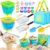 DISHIO Beach Toys for Kids, 24 Pcs Metal Sand Sifter & Collapsible Beach Buckets Set, Stainless Steel Sand Shovel, Sandcastle Building Kit with Mesh Bag, Travel Sand Toys for Toddlers Age 3-10