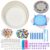 DIY Stepping Stone Kit with 3 Stone Molds, Mosaic Tiles, Letter Stamps & Tools, Garden Concrete Craft Kit (Concrete Not Included)