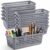 Domensi 12 Pcs Slim Plastic Storage Baskets for Organizing Back to School Supplies 11.6″ x 5″ x 3.4″ Thin Pencil Trays Small Narrow Storage Bins with Handles & Label Area for Bathroom Office(Gray)