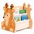 Double-Sided Toddler Bookshelf with 4-Tier Deep Fabric Sleeves, Wooden Montessori Book Rack for Kids Nursery, Playroom & Bedroom, Portable Childrens Bookcase and Toy Storage Organizer – Brown Deer