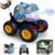 Drefirsa Remote Control Car for Boys 4-7 8-12, Dinosaur Monster Truck Toys with 50min+ Runtime, Spray, LED Light, 360° Rotating & 90° Driving, RC Stunt Car for Kids Birthday