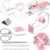 DRQ Pink Desk Organizers and Accessories Office Supplies, 10Pcs Set for Office with Stapler, Tape Dispenser, Pens, Pen Holder, Phone Holder, Tape, Ruler, 1 Box Staple, Scissors and 1 Box of Clip