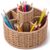 Dunzoom Woven Rotating Art Supply Desk Organizer Woven Rotating Pen Holder Rattan-inspired Wicker Style Pencil Cup for Art Studio Office Vanity Kitchen