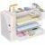 ECOLOVI Desk Organizer, 4-Tier Paper Organizer Letter Tray with File Holder, Drawer and 2 Pen Holders, Desktop File Organizer for Office Supplies, Workspace Storage, White