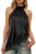 ELLEVEN Women’s Satin Halter Neck Top Lace Trim Black Small