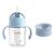 Evorie 7 Oz Tritan Baby Straw Cup (6M+) with 360 Trainer Lid (12M+) Bundle (Blue+ Sea Salt Blue)
