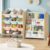 EXPERLAM Kids Toy Storage Organizer with Bookshelf – 12 Multi-Color Bins and 4 Book Shelves, Organizers and Storage for Playroom, Nursery, Room, Burlywood