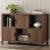EYYTHUNG Fluted Storage Organizer Bookshelves, Modern Cube Bookcase with 3 Open Shelves and 3 Cabinets with Doors for Bedroom, Living Room, Office, Brown