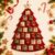 Fabric Christmas Advent Tree Kit, DIY 24 Numbered Pocket Countdown Calendar, Hanging Wall Decor Craft Set for Living Room, Hallway, Bedroom (Red)