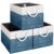 Fab totes Storage Bins 3-Pack, Foldable Storage Baskets for Organizing Toys, Books, Shelves, Closet, Large Storage Box with Rope Handles, Sturdy Organizer Bins, White & Blue