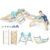 FANTASK Wooden Climbing Frame, Set of 4, Folding Climbing Triangle with Slide, Arch, Net & Double-Sided Ramp, Includes Building Blocks & 2 Cars, Universe Rung Triangle for Children from 1 Year (Blue