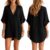 Fcteap Women’s V-Neck Batwing Sleeve Beach Cover Up Mini Dress, Loose Fit (Black,Large)