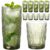 FERAHI Green Drinking Glasses Set of 12, 12 Oz Highball & 10 Oz Cocktail Glasses, Green Kitchen Vintage Glassware Set, Floral Embossed Glass Tumbler Cups for Beer, Juice, Whiskey, Coffee(Snow)