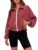 Fisoew Womens Zip Up Cropped Jackets Polka Dot Oversized Long Sleeve Collared Lightweight Trendy Casual Coats
