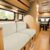 Flexible RV Cushion Covers 2 Straps Ivory Car Bench and Chaise Lounge, Stylish Caravan Seat Protection