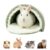 Foldable Semicircle Small Pet Tunnel Hideout, Reversible Dual Sided Cushion Plush Lined Burrow with Hanging Pom Pom Toy, Detachable Shelter for Rabbit Guinea Pig Ferret Small Animals