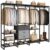 Freestanding Closet Organizer System with 3 Drawers, 6FT Heavy Duty Clothing Rack with Shelves and 6 Hanging Rods, Large Corner L Shaped Garment Rack, Grey Oak