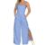 Funnyrap Women Spaghetti Strap Overalls Side Slit Button Wide Leg Jumpsuit