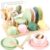GAGAKU Wooden Play Kitchen Accessories – 25Pcs Montessori Play Dishes Set with Integrated Storage Stand, Bright Color Plates & Bowls, Pretend Cooking Toys for Ages 3-5, Educational Gift for Toddler