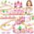 GAGAKU Wooden Train Set for Girls 2-4, 41 PCS Montessori Toddler Train Track Toys with Magnetic Cars, Castle Bridge, Tunnel & Play Mat, Educational Wooden Railway Set for Kids Girls Gifts