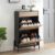 GarveeHome Shoe Cabinet with 2 Folding Compartments and 1 Drawer, Cabinet with Adjustable Shelves, Wardrobe with Rattan Front and Metal Legs, for Hallway and Living Room, 61 x 24 x 102 cm