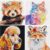 geesfayan 4 Pack Diamond Art Kit for Kids 6 Inch DIY Animal Gem Art with 4 Tools Sets, Gem Painting for Beginners, Creative Craft Gift for Teens & Kids(Poodle Cat Red Panda Fox)