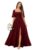 Ggfhis Chiffon Plus Size Bridesmaid Dresses Slit Flutter Sleeve Square Neck Formal Dress for Women Burgundy Size 17
