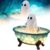 Ghost Bubble Bath Night Light, Cute Halloween Ghost LED Lamp with Floating Sheep, Color Changing Mood Light for Bathroom Bedroom Desk, Spooky Party Decor Gift, 1