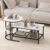 Giantex Nesting Coffee Table Set of 2, Detachable Rectangular Table & Round Table Set w/White Faux Marble Print, Sturdy Black Metal Frame, Modern Stacking Side Table for Living Room, Bedroom