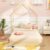 Giantex Twin Floor Bed for Kids, Wood Montessori Bed with Chimney Headboard, Without Slats, House Floor Beds Frame for Boys, Girls, Natural