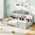 Giantex Twin Size Montessori Floor Bed with LED Lights, 2-in-1 Wooden House Bed Frame with Safety Guardrails, Storage Compartments & Shelf, No Box Spring Needed, Without Slats, Grey