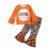 Girls Halloween Two Piece Set Printed Long Sleeve Top Pants（Orange,6 Y)
