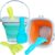 GKDOMS Kids Beach Toys Set with Collapsible Bucket, Sand Rake and Shovel, Turquoise and Orange, Ages 2-6, 2pack Travel Toys (Two Mix)