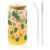 Glass Cups with Lids and Straws, Hibiscus Flower Leaf Iced Coffee Cup