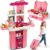 Golray Pretend Play Kitchen Set for Kids, 3-in-1 Portable Suitcase Kitchen Toy with Cooking Sounds & Lights, Interactive Travel Kitchen Role Play Learning Toy Storage Case for Girl Boy Toddler Age 3+